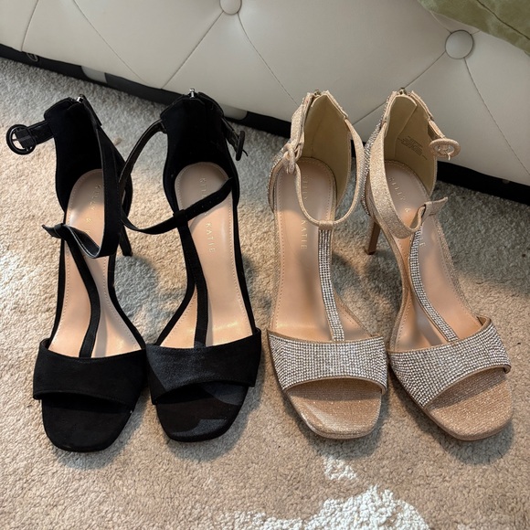 BUNDLE Kelly & Katie Strappy Heels Size 9.5 Black Suede & Silver Glitter - Picture 1 of 12